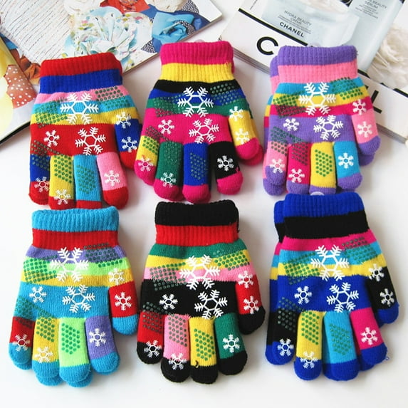 Winter Cute Warm Full Finger Gloves Snow Print Mittens for Kids Baby Boy Girl