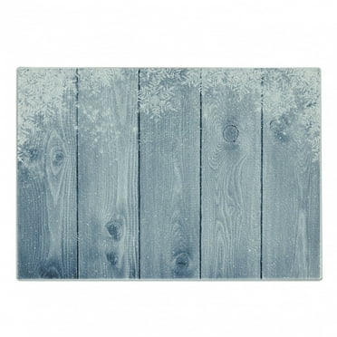 Winter Cutting Board, Frozen Wooden Texture Snowflakes Rustic Inspirations Grunge Retro Designed Print, Decorative Tempered Glass Cutting and Serving Board, Small Size, Bluegrey White, by Ambesonne