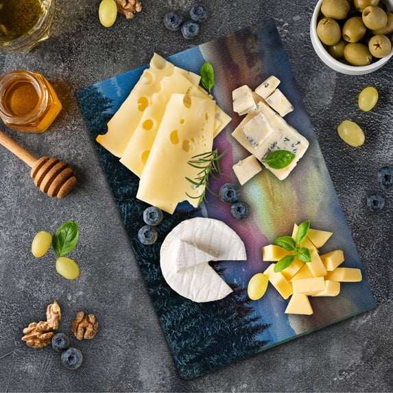Winter Cutting Board, Sunset in Mountains with Sky with Dawn Horizon Theme, Decorative Tempered Glass Cutting and Serving Board, Small Size, Orange Blue, by Ambesonne
