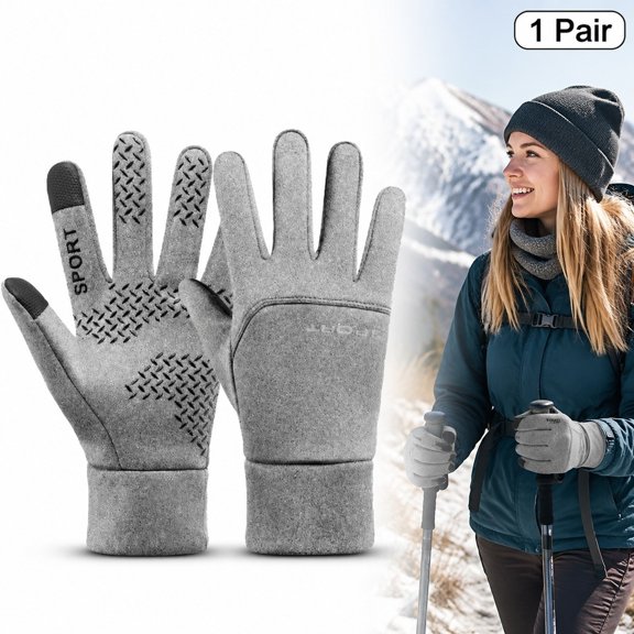 Winter Cycling Gloves, Touchscreen Riding Gloves for Motorcycle Driving, Windproof Water Resistant Grip Gloves for Running Hiking (Gray)