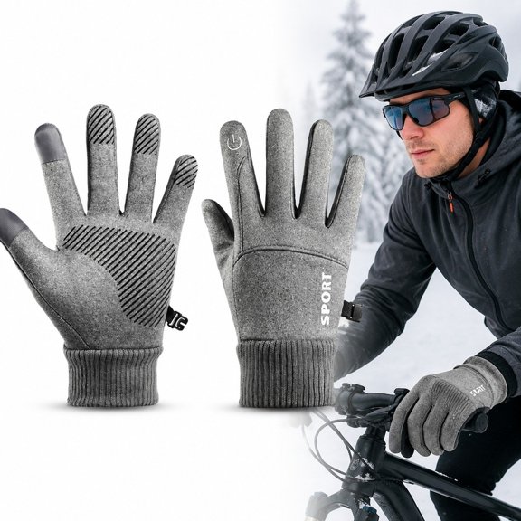 Winter Cycling Gloves, Touchscreen Riding Gloves for Motorcycle Driving, Windproof Water Resistant Grip Gloves for Running Hiking (Heather Gray)