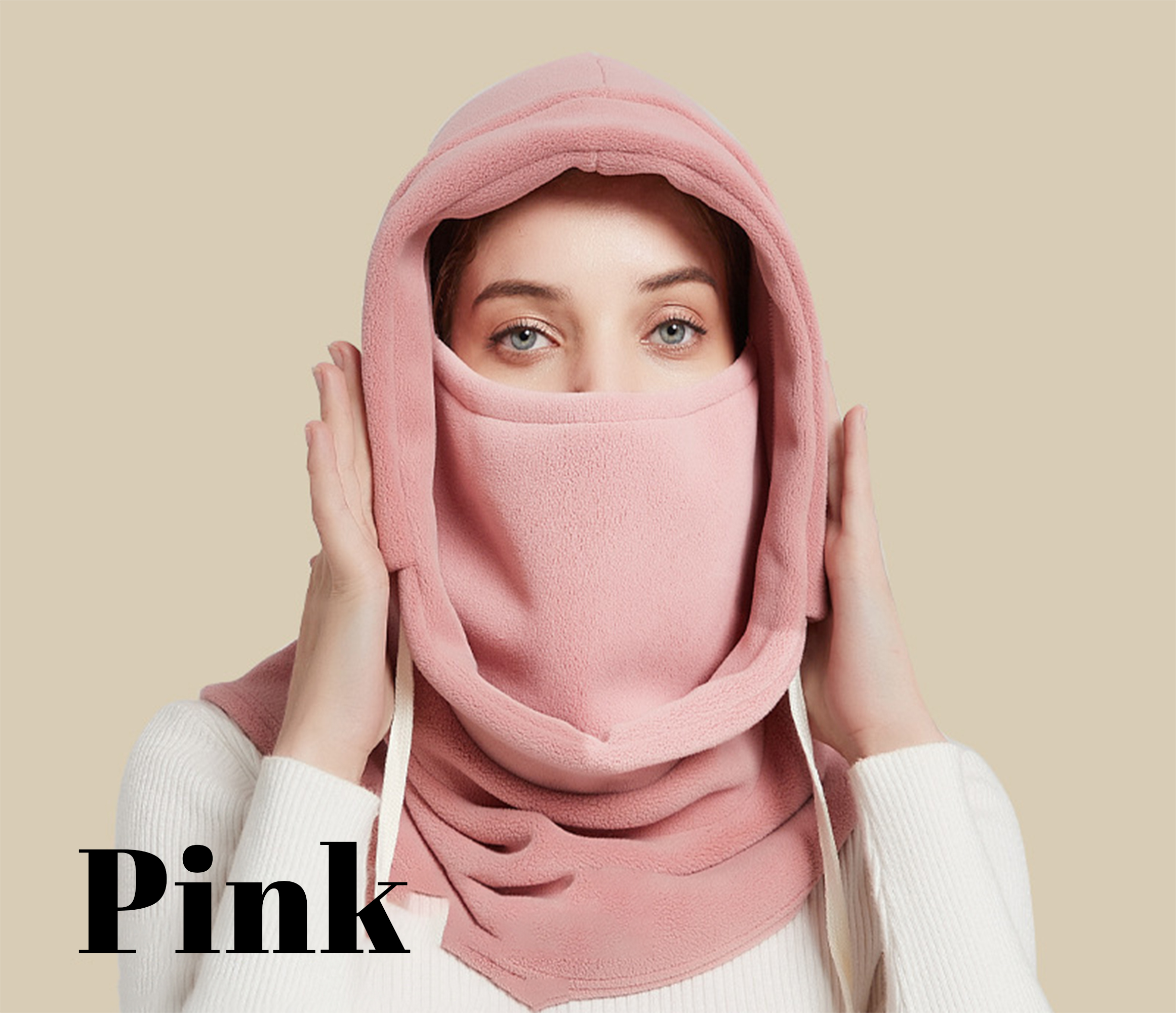 Winter Cycling Hat Windproof Hat Cold-Proof Hat Ski Warm Hat Mask Hat Neck Cover all-in-one Hat Plus Velvet Thickened Head Cover,Pink