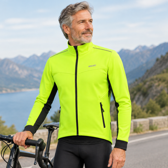 Winter Cycling Jacket for Men, Green, Small, Windproof Water-Resistant Bike Jacket