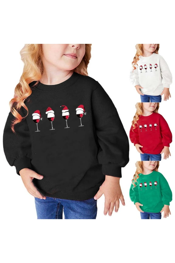Green Toddler Christmas Sweatshirt Fashion Long Sleeve Cre W Neck Pullover Sweatshirt Causal Red Wine Glass Print Fall Winter Warm Tops Jacket