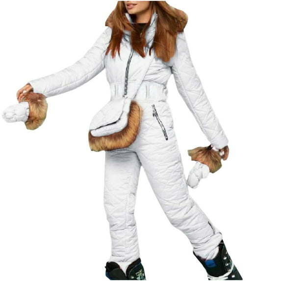 Winter Deals! Miqool Women's Winter Ski Suit One Piece Hooded Insulated Ski Jumpsuit Snowsuit Outdoor Waterproof Snowboard Sports Coat Coveralls