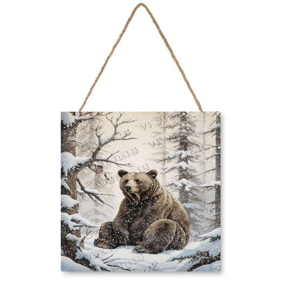 Winter Decor Bear Wood Sign Christmas Decorative Sign Rustic Hanging Wall Sign Farmhouse Wall Decoration 12x12 inches