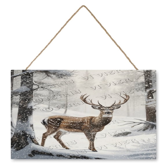 Winter Decor Deer Decorative Wood Hanging Wood Plaque, Rustic Door Sign, Wall Decor Art, Housewarming Gift 10x16 IN