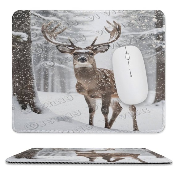 Winter Decor Deer Printed Mouse Pad, 10"x12", Computer Mouse Mat with Anti-Slip Rubber Base, Easy Gliding, Spill-Resistant Surface