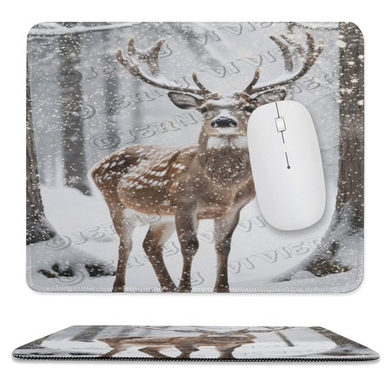 Winter Decor Deer Printed Mouse Pad, 10"x12", Computer Mouse Pads, Stitched Edges, Non-Slip Rubber Base Mouse Mat for Office Laptop