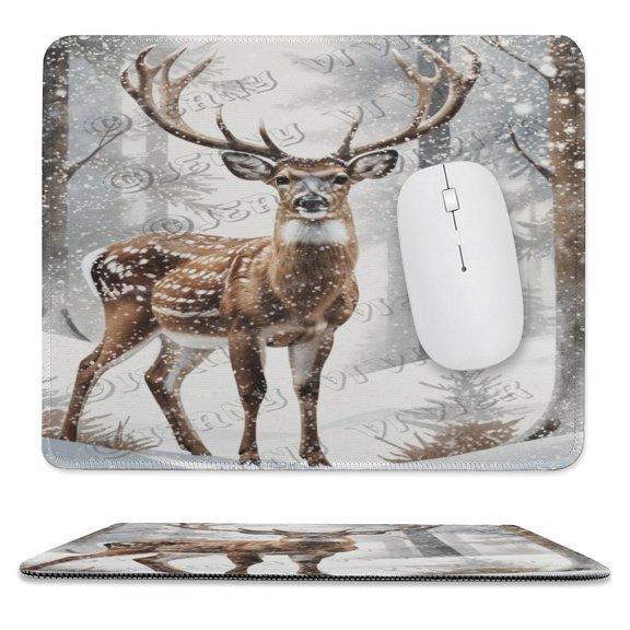 Winter Decor Deer Printed Mouse Pad, 10"x12", Non-Slip Rubber Base MousePads for Home Office Laptop