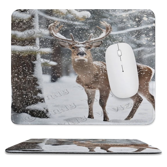 Winter Decor Deer Printed Mouse Pad, 10"x12", Premium-Textured Square Mousepad,Stitched Edge Anti-Slip Waterproof Rubber Mouse Mat