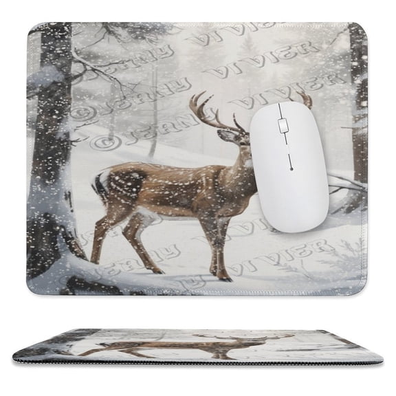 Winter Decor Deer Printed Mouse Pad, 10"x12", Square Mouse Pad, Cloth with Rubberized Base, Standard