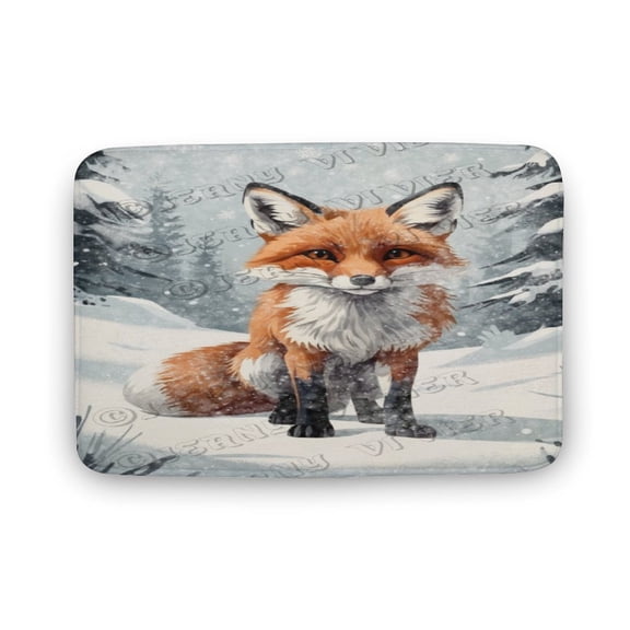 Winter Decor Fox Print Bath Rug, Coral Velvet, 16"x24",Comfortable, Soft,Bathroom Rugs Mat, Machine Wash Dry, Bath Mat for Bathroom Floor, Tub and Shower