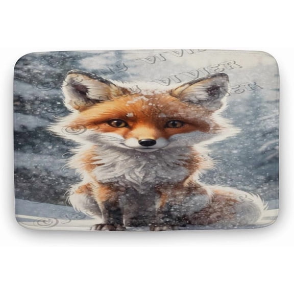 Winter Decor Fox Print Bath Rug, Coral Velvet, 16"x24",Comfortable, Soft, Water Absorption, Machine Wash, Non-Slip, Easier to Dry for Bathroom Floor Rugs