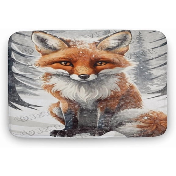 Winter Decor Fox Print Bath Rug, Coral Velvet, 16"x24",Ultra Soft and Non-Slip Bathroom Rugs, Water Absorbent and Machine Washable