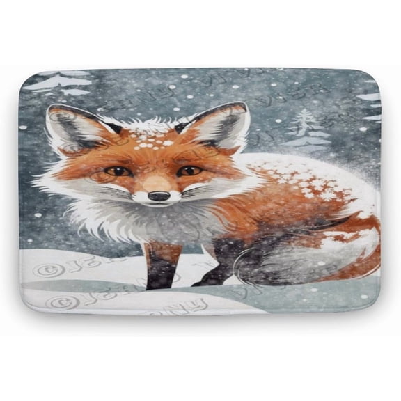 Winter Decor Fox Print Bath Rug, Coral Velvet, 16"x24", Ultra Soft and Non-Slip Bathroom Rugs for Bathroom, Shower, and Tub