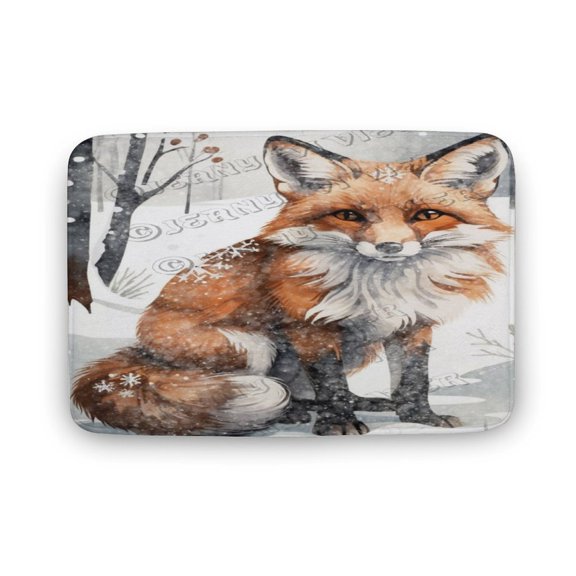 Winter Decor Fox Print Bath Rug, Coral Velvet, 20"x32",Comfortable, Soft, Machine Washable Bath Rug Mat for Shower Floor, Bathroom Bathmat Accessories Decor
