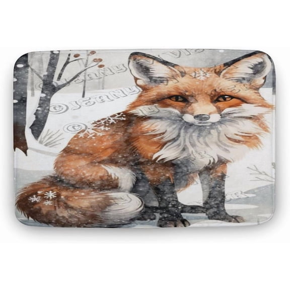 Winter Decor Fox Print Bath Rug, Coral Velvet, 20"x32",Comfortable, Soft, Machine Washable Bath Rug Mat for Shower Floor, Bathroom Bathmat Accessories Decor