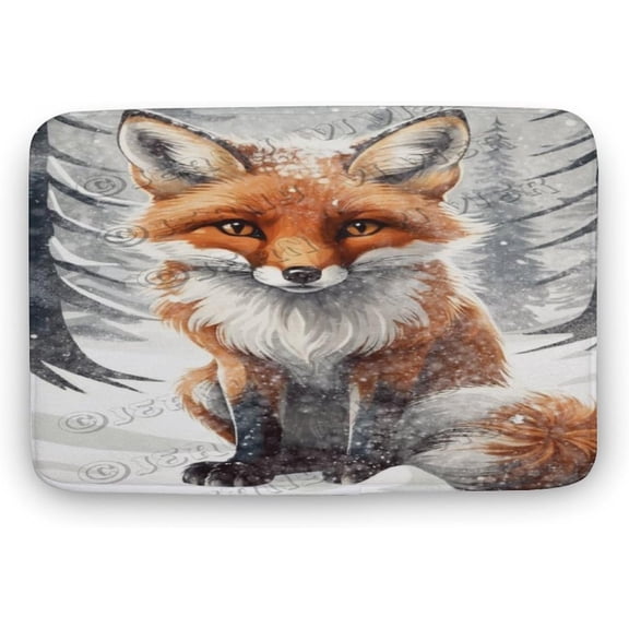 Winter Decor Fox Print Bath Rug, Coral Velvet, 20"x32",Ultra Soft and Non-Slip Bathroom Rugs, Water Absorbent and Machine Washable