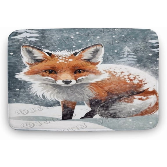 Winter Decor Fox Print Bath Rug, Coral Velvet, 20"x32", Ultra Soft and Non-Slip Bathroom Rugs for Bathroom, Shower, and Tub