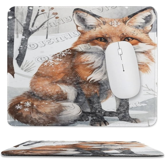 Winter Decor Fox Printed Mouse Pad, 10"x12", Computer Mouse Mat with Anti-Slip Rubber Base, Easy Gliding, Spill-Resistant Surface
