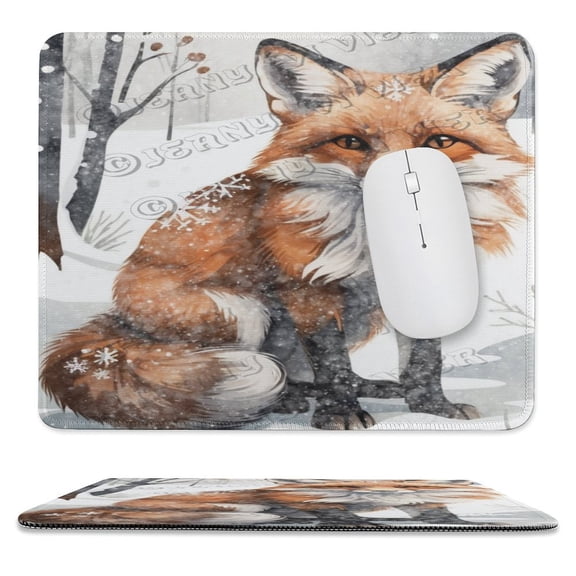 Winter Decor Fox Printed Mouse Pad, 10"x12", Computer Mouse Mat with Anti-Slip Rubber Base, Easy Gliding, Spill-Resistant Surface