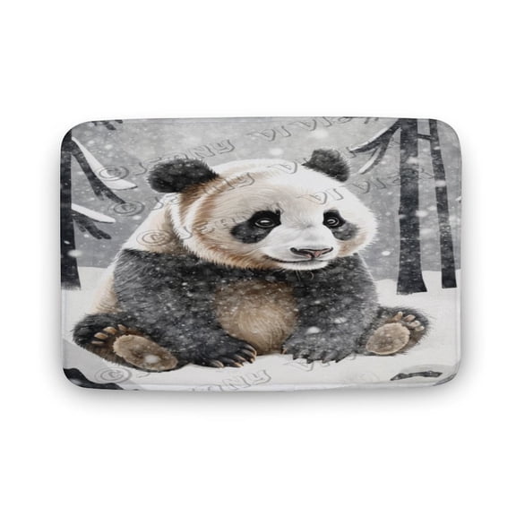 Winter Decor Panda Print Bath Rug, Coral Velvet, 20"x32",Non Slip Washable Bathroom Rugs, Soft, Used for Bathroom Kitchen Bedroom