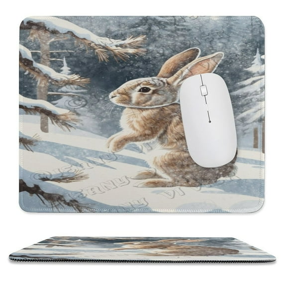Winter Decor Rabbit Printed Mouse Pad, 10"x12", Square Mouse Pad, Cloth with Rubberized Base, Standard