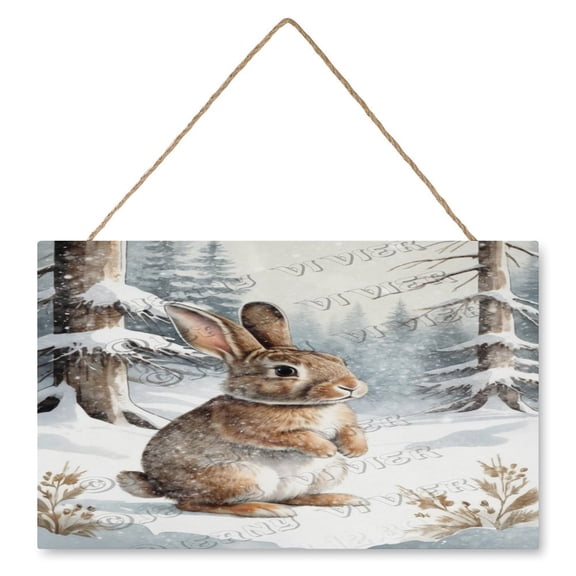 Winter Decor Rabbit Wood Sign Christmas Decorative Sign Rustic Hanging Wood Plaques For Bedroom Living Room 10x16 IN