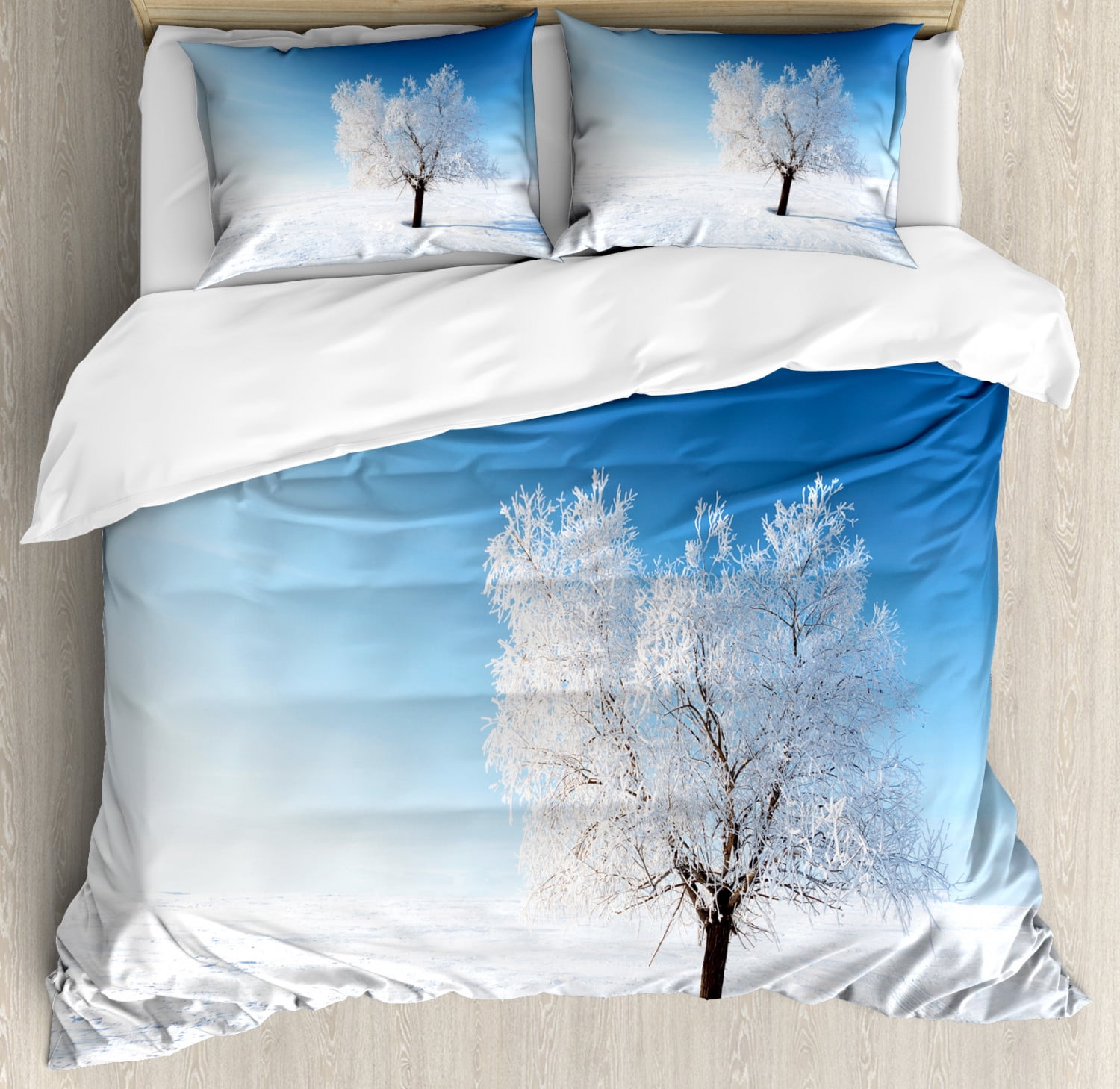 Winter Blue and White Microfiber Queen Duvet Cover Set