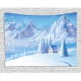 thumbnail image 1 of Winter Decorations Tapestry, Little House below Majestic Mountains in Winter Ice Blizzard Frozen Back Decor, Wall Hanging for Bedroom Living Room Dorm Decor, 80W X 60L Inches, Blue, by Ambesonne, 1 of 2