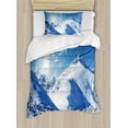 thumbnail image 1 of Winter Decorations Twin Size Duvet Cover Set, Mountain Peak in Sunny Winter West Northern of States Habitat Hike Image, Decorative 2 Piece Bedding Set with 1 Pillow Sham, White Blue, by Ambesonne, 1 of 3
