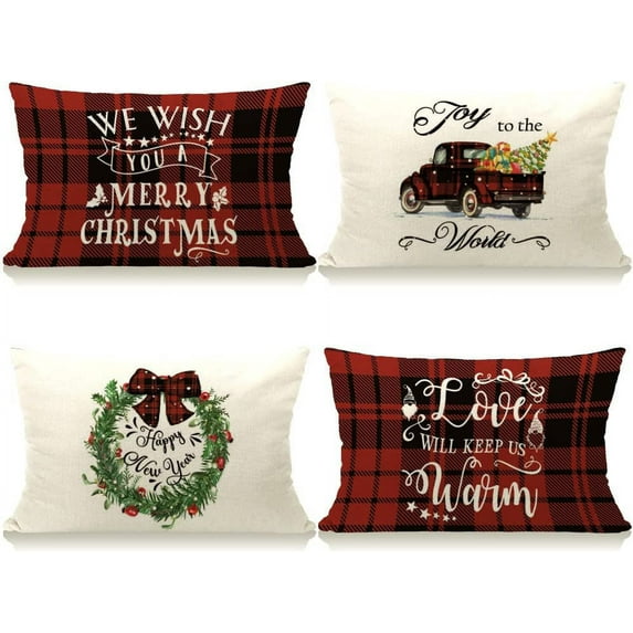 Winter Decorative Throw Pillow Covers 18x18 Set of 4, Snowman Merry Christmas Let It Snow Porch Outdoor Pillow Decor, Vintage Santa Claus Snowman Farmhouse Christmas Holiday Couch Case
