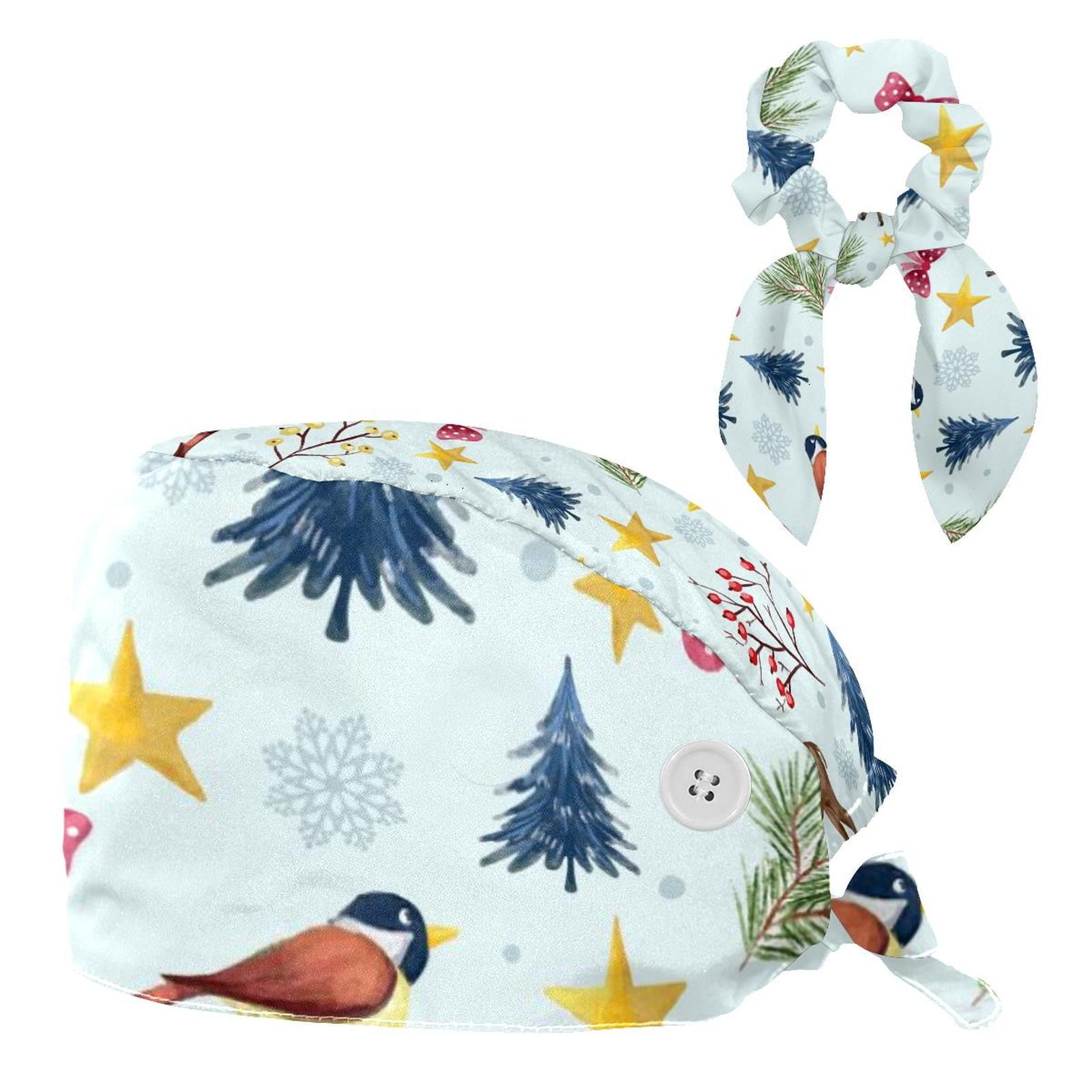 Winter Deer Bird Tree Branches Stars Bow Working Cap Button