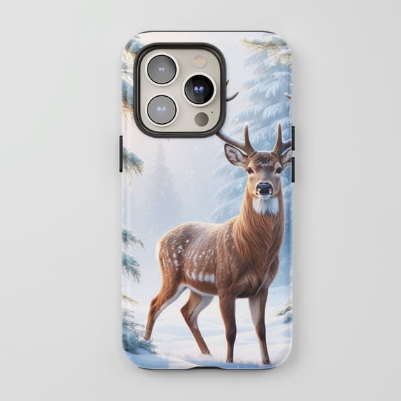 Winter Deer For All iPhone Series Tough Phone Case Nature Snowy Forest Design