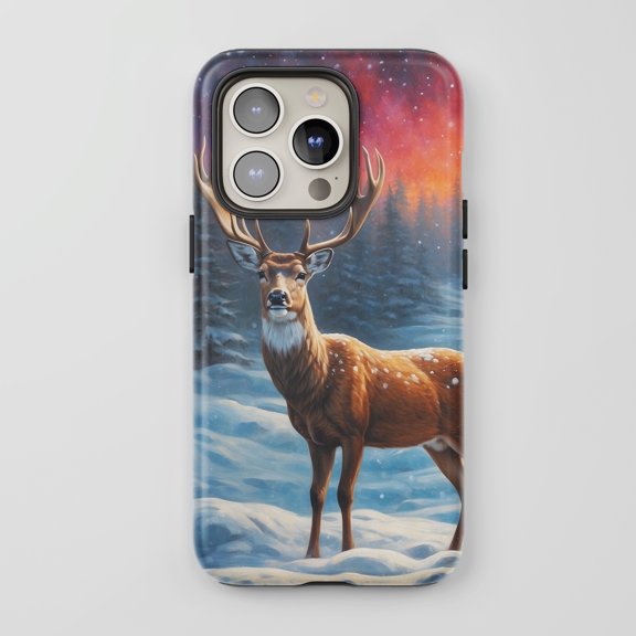 Winter Deer For All iPhone Series Tough Phone Case Winter Landscape Art Multi-Color