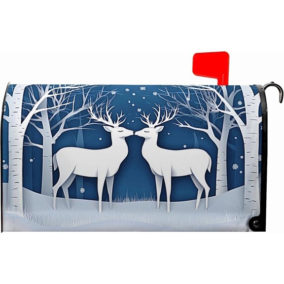 Winter Deer Mailbox Cover Snow Mailbox Covers Magnetic Standard Size 21x18 inch Christmas Post Letter Box Cover Outdoor Decor for Garden