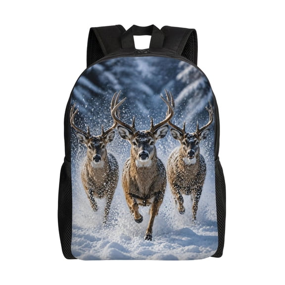 Winter Deer Wildlife Backpack Full Front Print Travel Laptop Bag for Men and Women