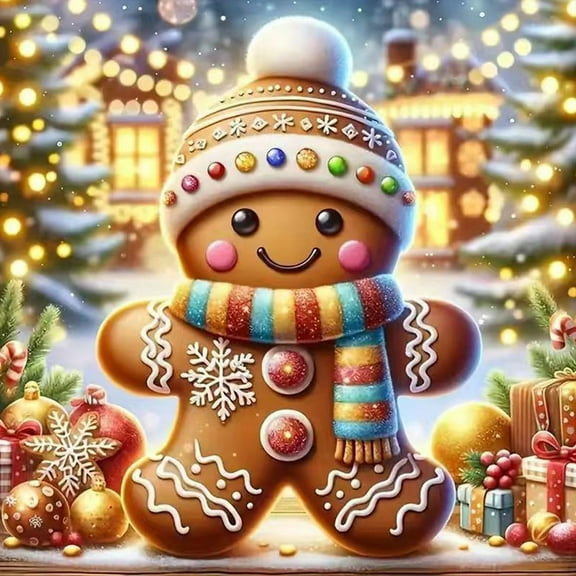 Winter Diamond Painting Kits for Adults,5D Diamond Art Painting Kits for Christmas Gingerbread Man, DIY Full Round Drill Diamond Diamonds Gem Art and Crafts Home Decor 13.8 x 13.8Inch