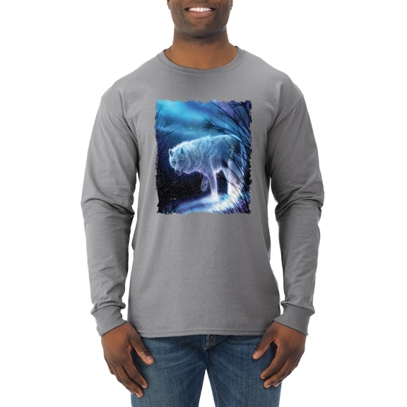 Winter Dire Snow Wolf Animal Lover Mens Long Sleeve Shirt