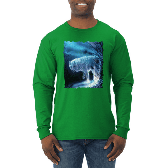 Winter Dire Snow Wolf Animal Lover Mens Long Sleeve Shirt