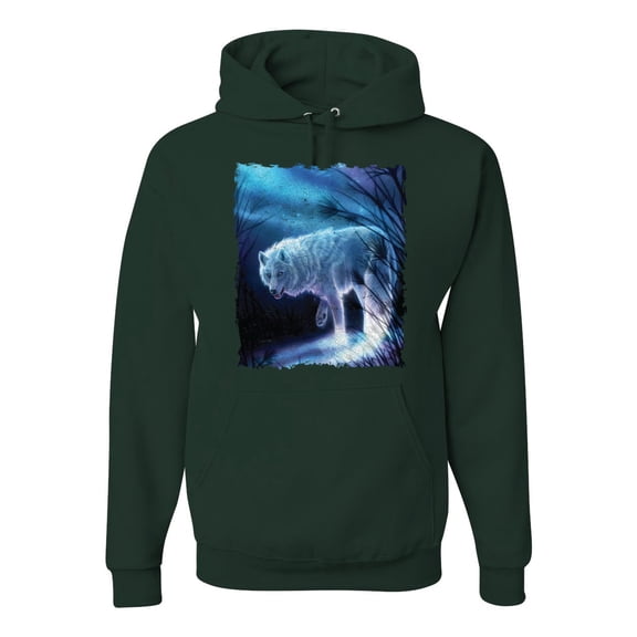 Winter Dire Snow Wolf Fashion Graphic Hoodie Sweatshirt, Forest Green, Large