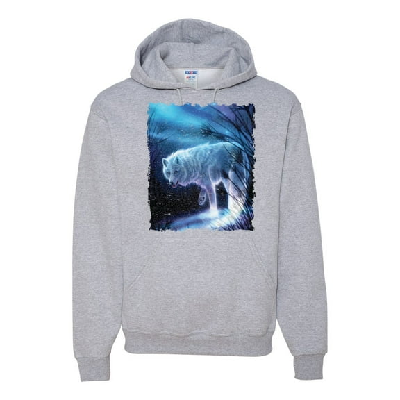 Winter Dire Snow Wolf Fashion Graphic Hoodie Sweatshirt, Heather Grey, Large