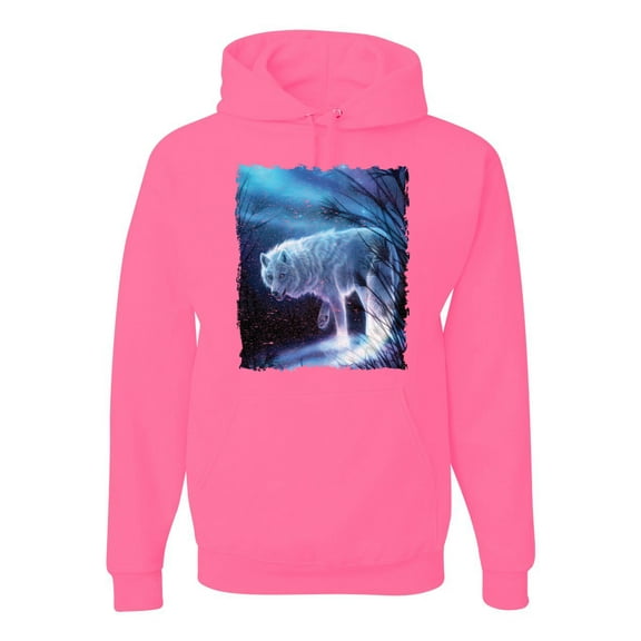Winter Dire Snow Wolf Fashion Graphic Hoodie Sweatshirt, Neon Pink, Large