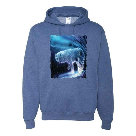 Winter Dire Snow Wolf Fashion Graphic Hoodie Sweatshirt, Vintage Heather Blue, Small