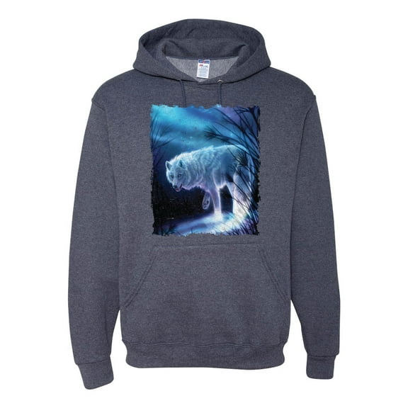 Winter Dire Snow Wolf Fashion Graphic Hoodie Sweatshirt, Vintage Heather Navy, Medium