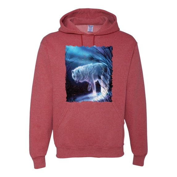Winter Dire Snow Wolf Fashion Graphic Hoodie Sweatshirt, Vintage Heather Red, Large