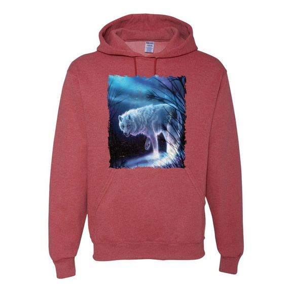 Winter Dire Snow Wolf Fashion Graphic Hoodie Sweatshirt, Vintage Heather Red, Medium