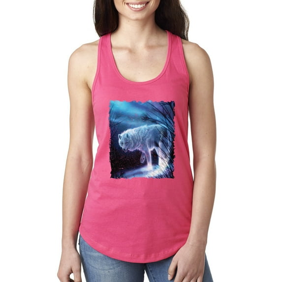 Winter Dire Snow Wolf Fashion Ladies Racerback Tank Top, Hot Pink, Large