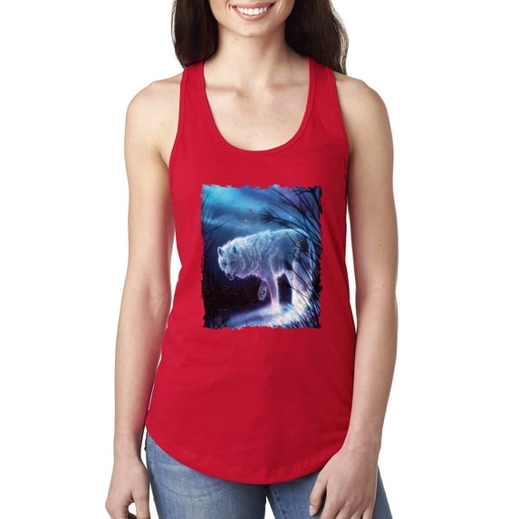 Winter Dire Snow Wolf Fashion Ladies Racerback Tank Top, Red, Large